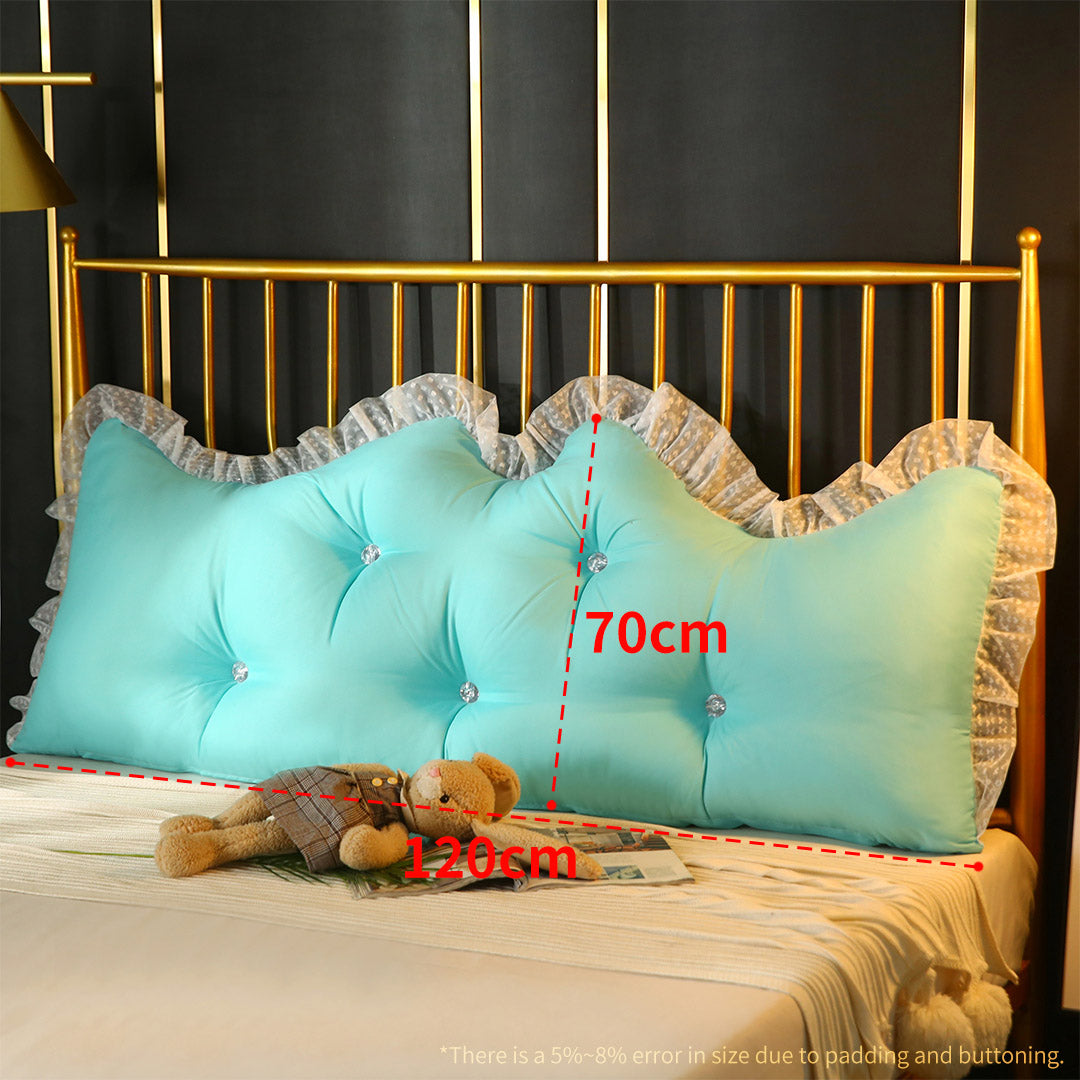 SOGA 120cm Light Blue Princess Bed Pillow Headboard Backrest Bedside Tatami Sofa Cushion with Ruffle Lace Home Decor