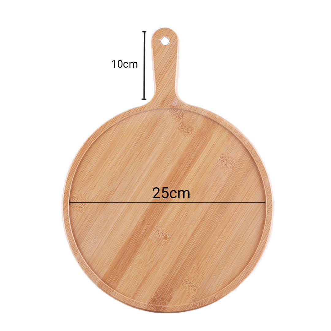 SOGA 10 inch Blonde Round Premium Wooden Serving Tray Board Paddle with Handle Home Decor