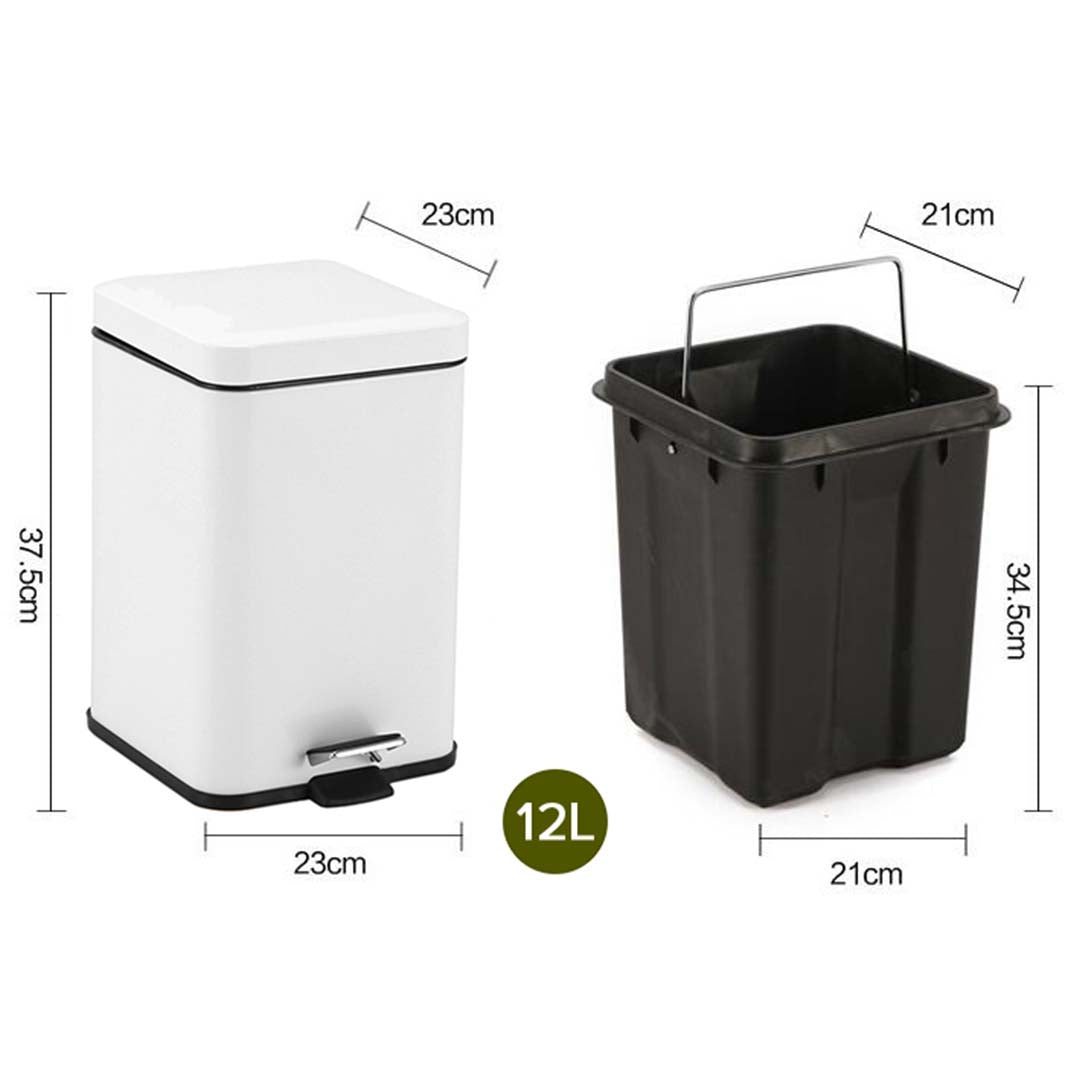 SOGA 4X Foot Pedal Stainless Steel Rubbish Recycling Garbage Waste Trash Bin Square 12L White