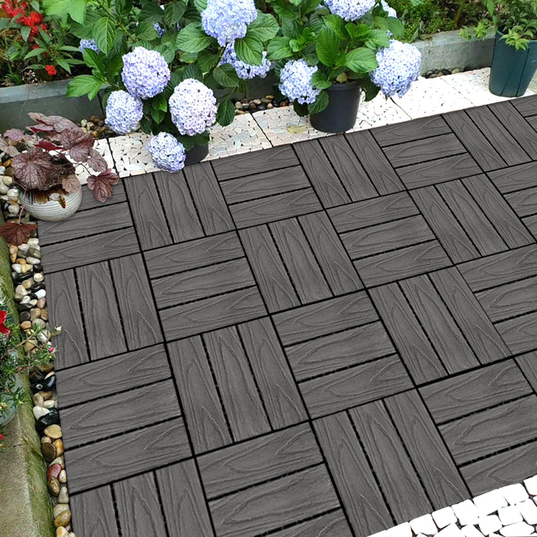 SOGA 11 pcs Dark Grey DIY Wooden Composite Decking Tiles Garden Outdoor Backyard Flooring Home Decor