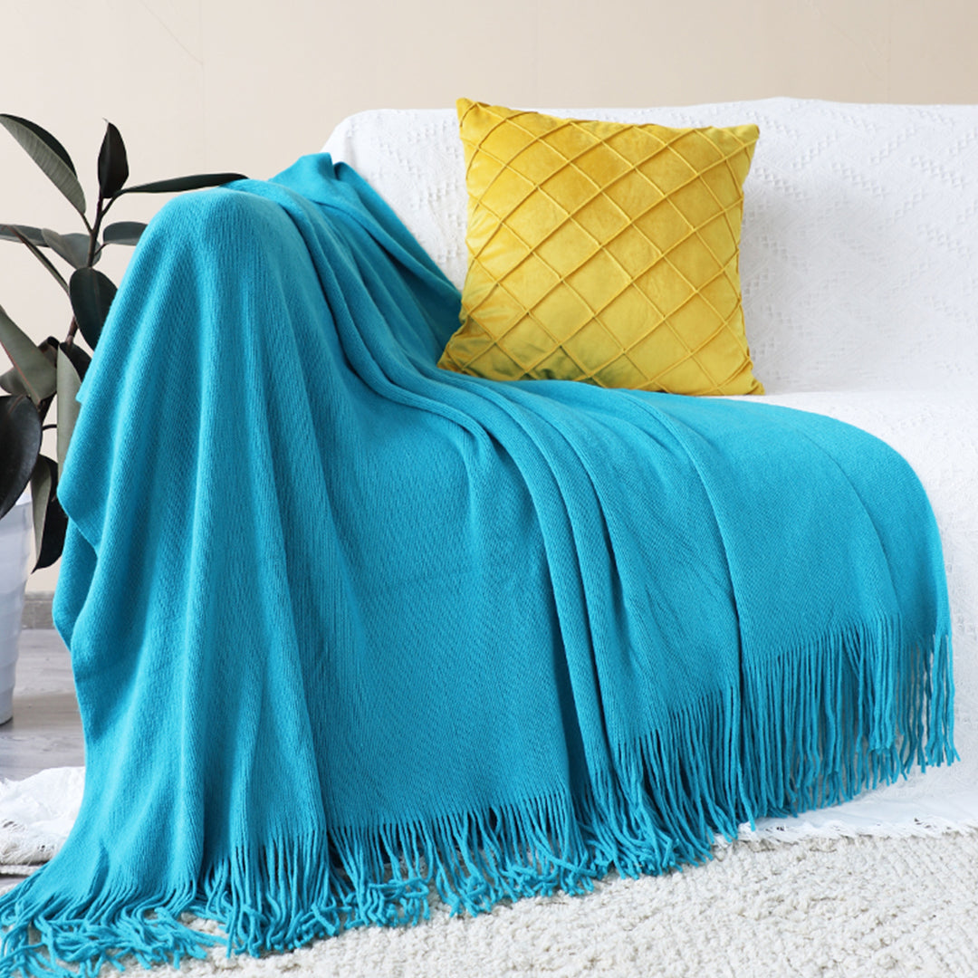 Fringed Knitted Throw Blanket