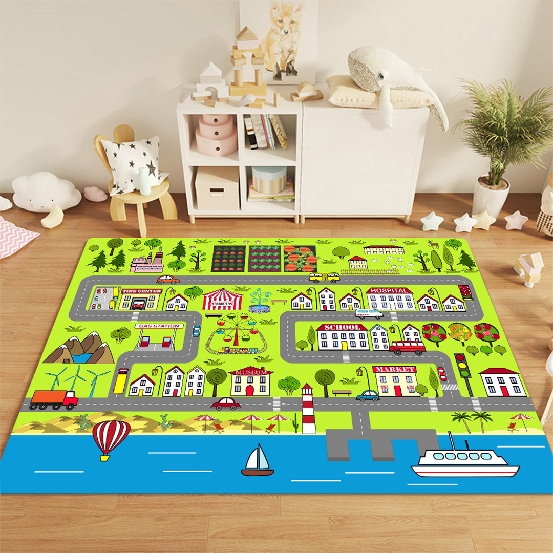 SOGA 120cm Kids Rug Street Map Play Mat Educational Baby Theme Park Area Rugs