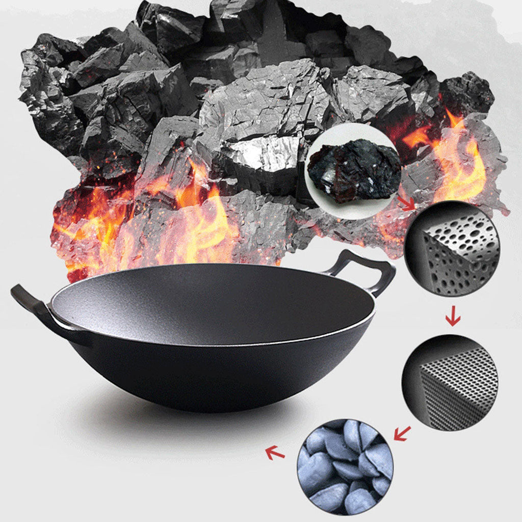 32cm Cast Iron Wok Frying Pan