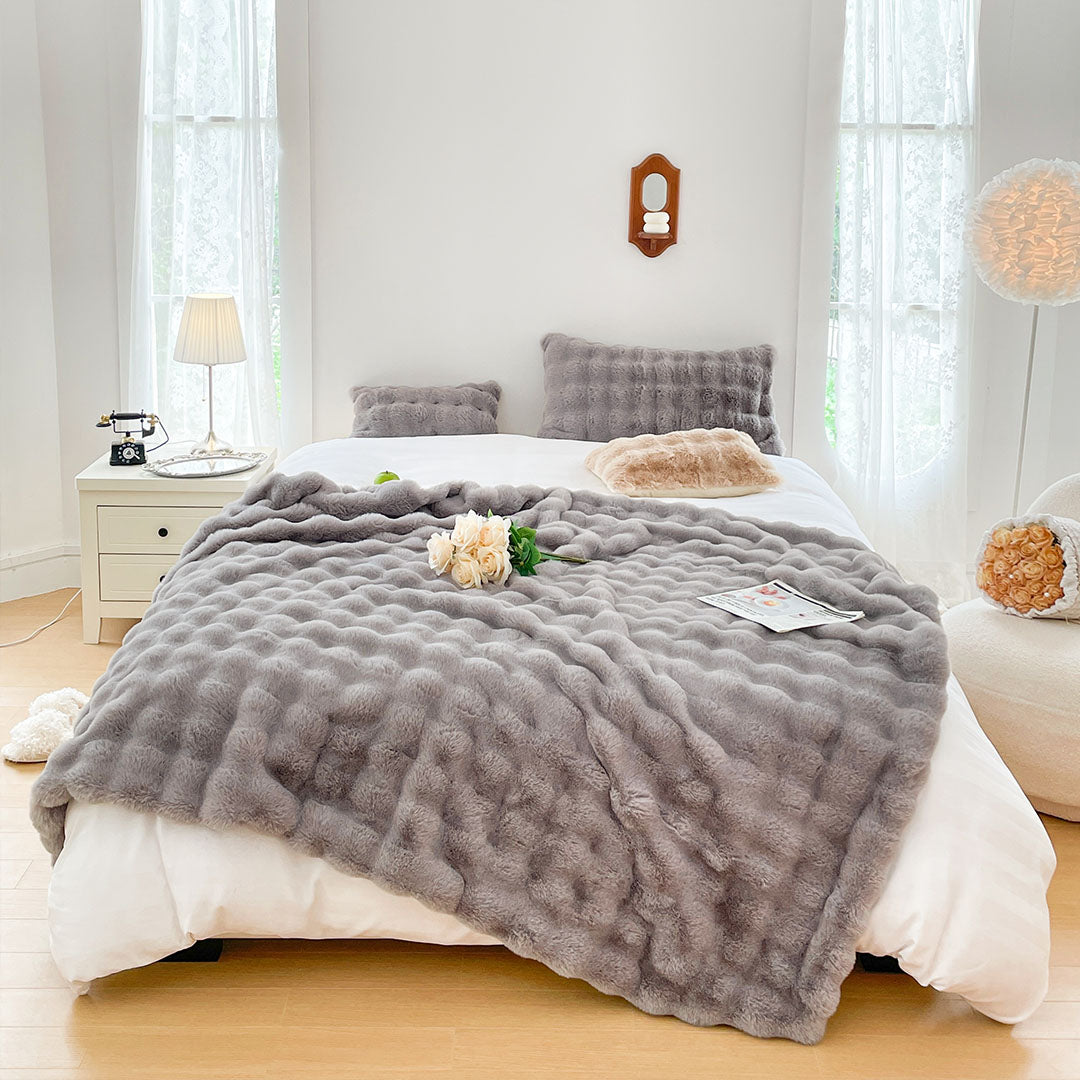 SOGA 200cm Grey Fur Fuzzy Super Soft and Cozy Fluffy Throw Blanket