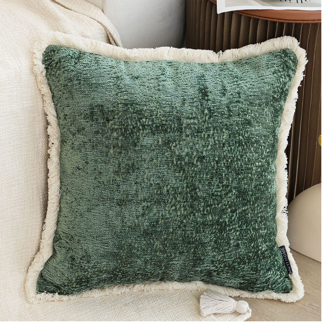 SOGA 2X 45cm Jade Green Home aesthetic chenille texture tassel square Throw Pillow