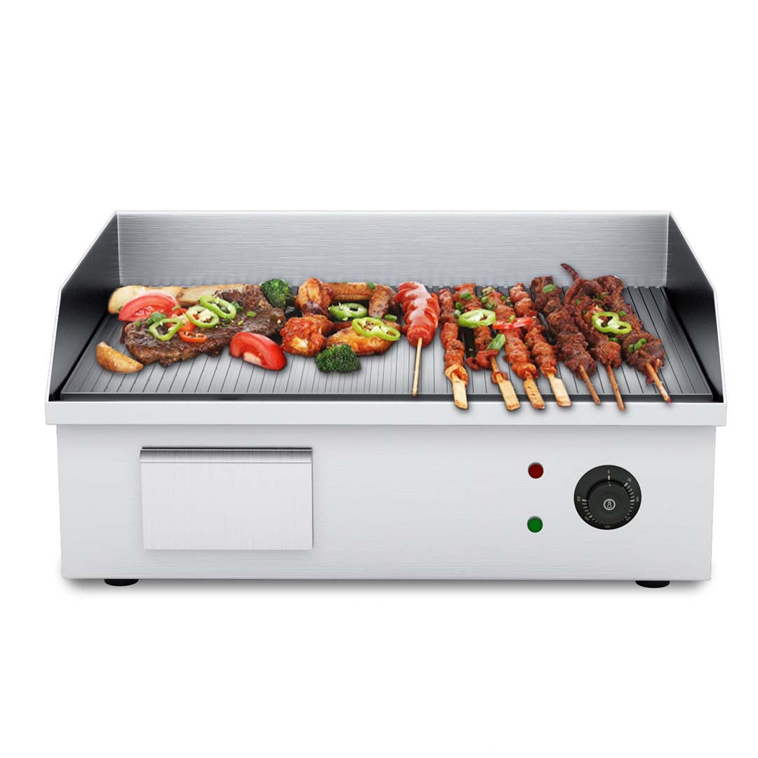 SOGA 2200W Stainless Steel Ribbed Griddle Commercial Grill BBQ Hot Plate 56*48*23cm