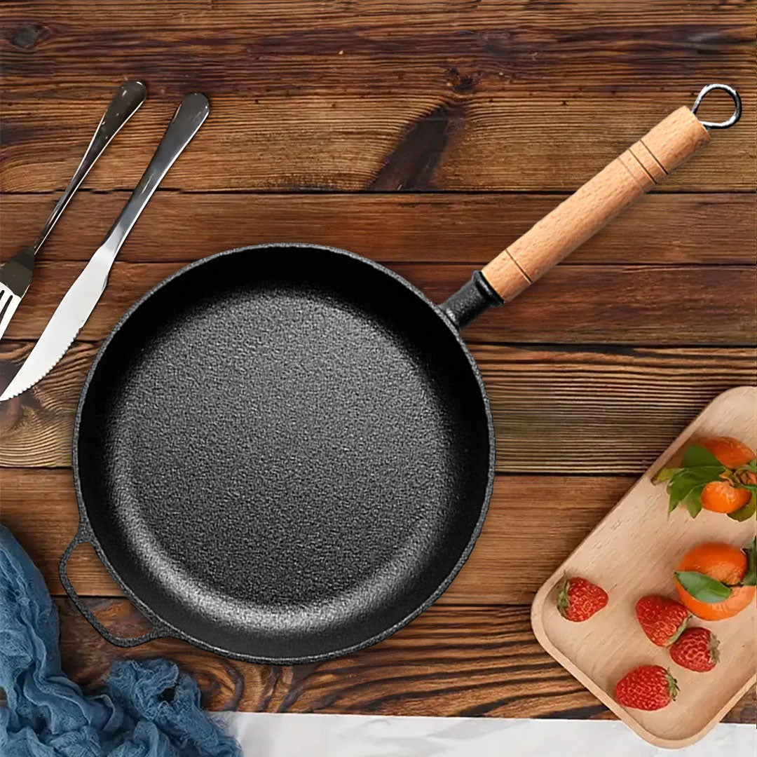 SOGA 2X 27cm Round Cast Iron Frying Pan Skillet Steak Sizzle Platter with Helper Handle