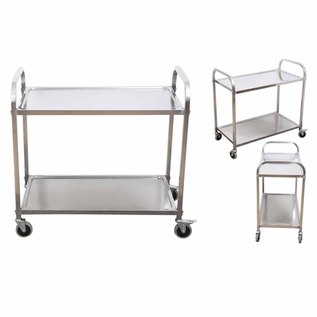 SOGA 2 Tier Stainless Steel Kitchen Dining Food Cart Trolley Utility Size 85x45x90cm Medium