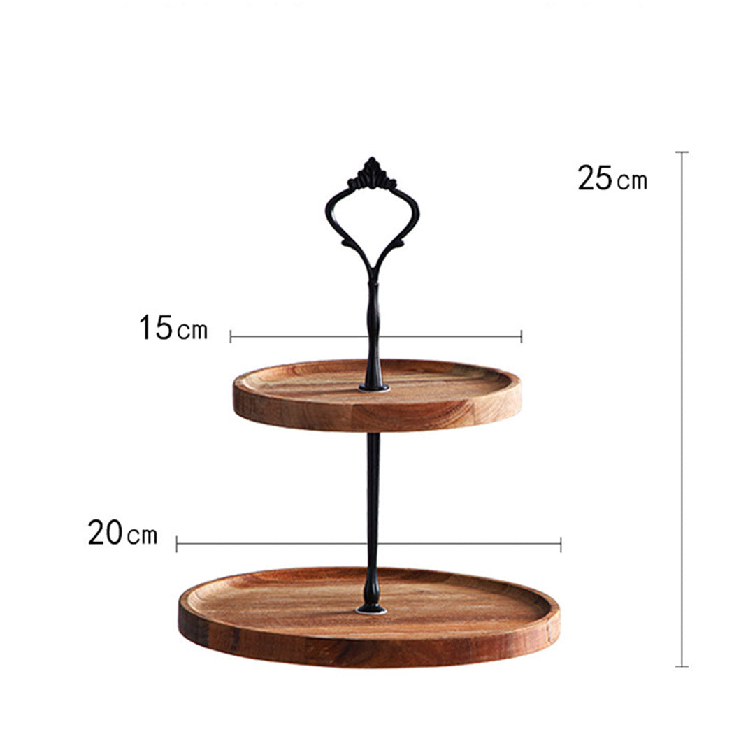 SOGA 15cm 2 Tier  Brown Round Wooden Acacia Dessert Tray Cake Snacks Cupcake Stand Buffet Serving Countertop Decor