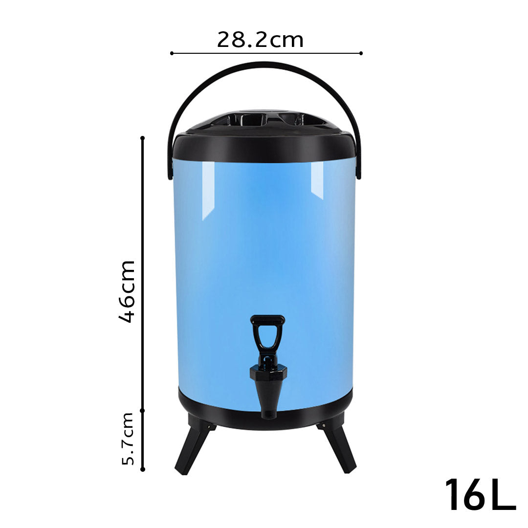 SOGA 16L Stainless Steel Insulated Milk Tea Barrel Hot and Cold Beverage Dispenser Container with Faucet Blue