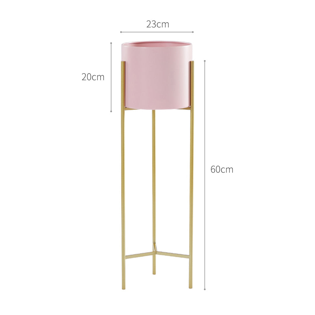 SOGA 2 Layer 60cm Gold Metal Plant Stand with Pink Flower Pot Holder Corner Shelving Rack Indoor Display