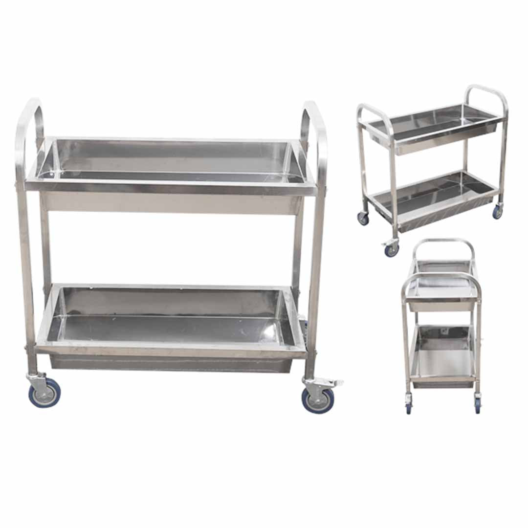 SOGA 2 Tier Stainless Steel Kitchen Trolley Bowl Collect Service Food Cart 75√ó40√ó83cm Small