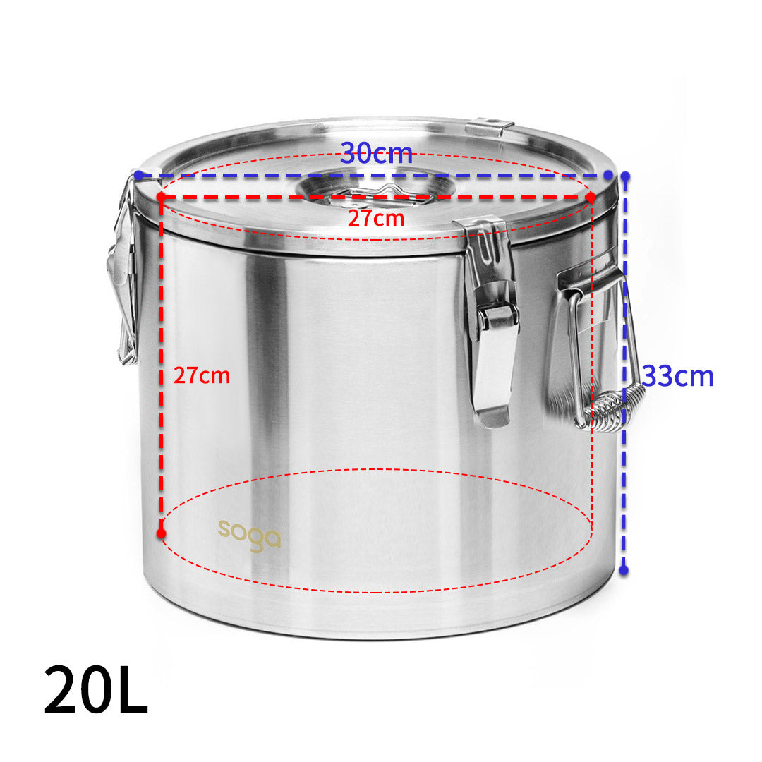 SOGA 20L 304 Stainless Steel Insulated Food Carrier Warmer Container