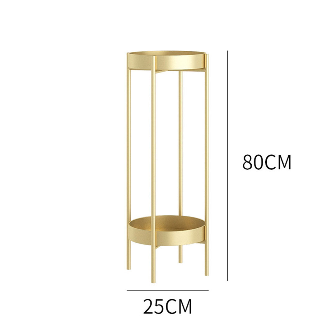 SOGA 2 Layer 80cm Gold Metal Plant Stand Flower Pot Holder Corner Shelving Rack Indoor Display