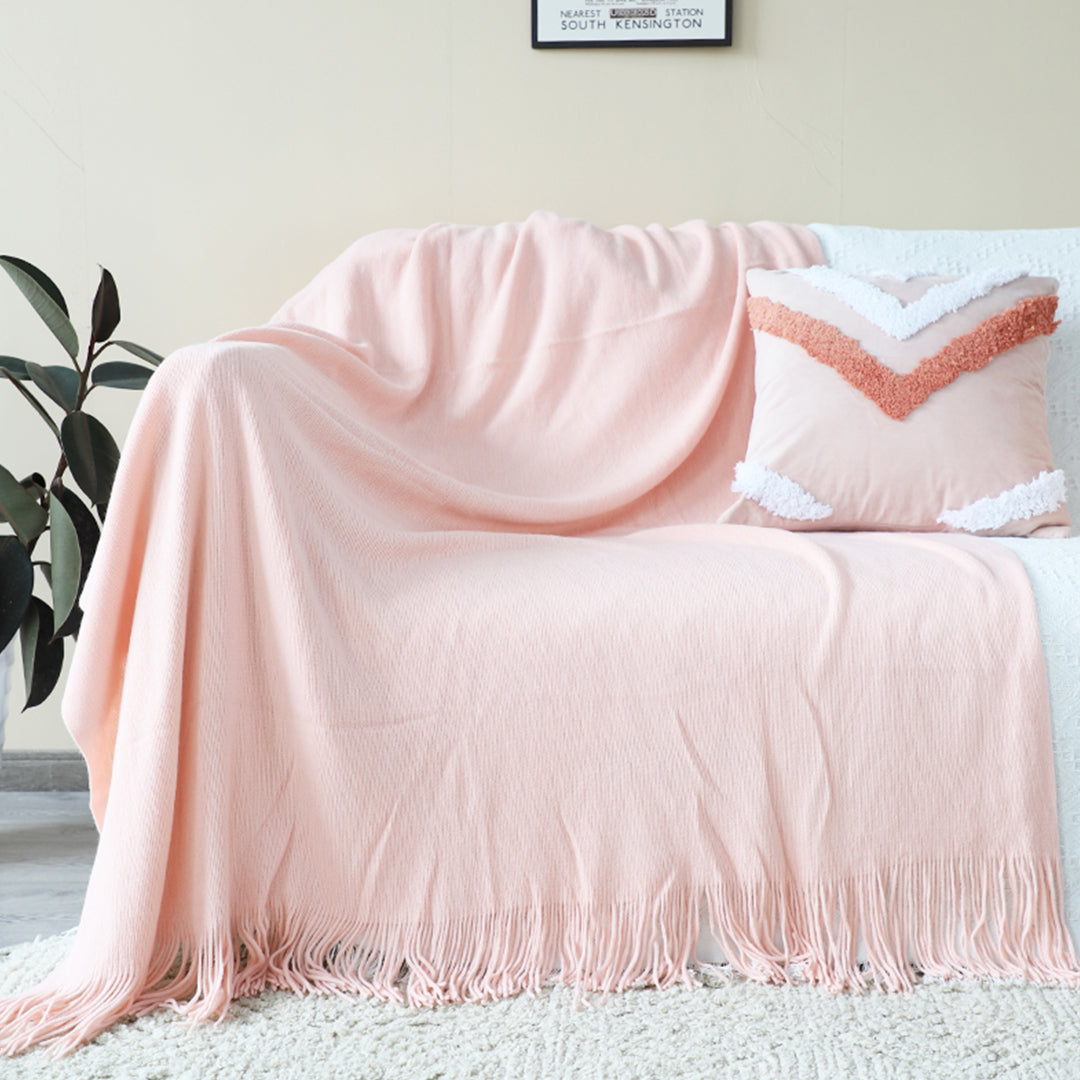 Fringed Knitted Throw Blanket