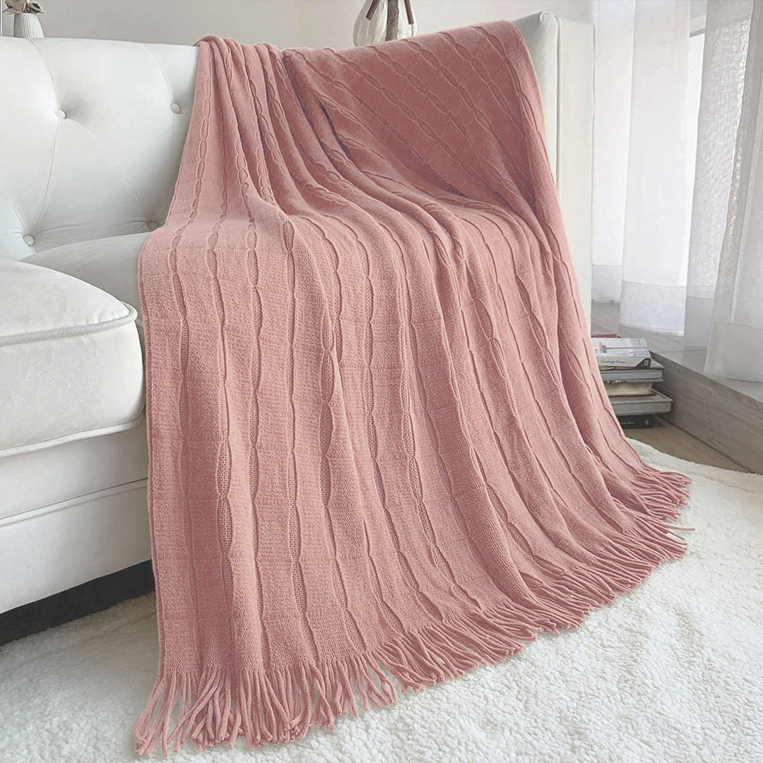 Knitted Throw Blanket with Tassels