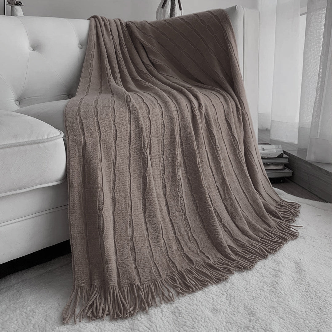 Knitted Throw Blanket with Tassels