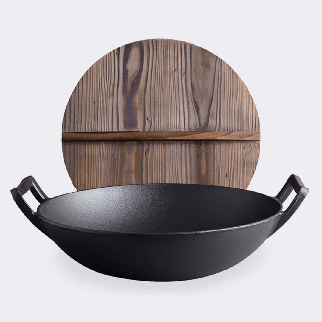 Wok FryPan With Wooden Lid