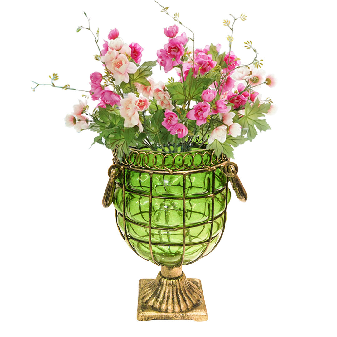 Green Glass Jar Flower Vase