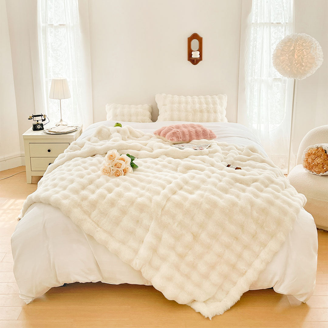 SOGA 200cm Creamy White Fur Fuzzy Super Soft and Cozy Fluffy Throw Blanket