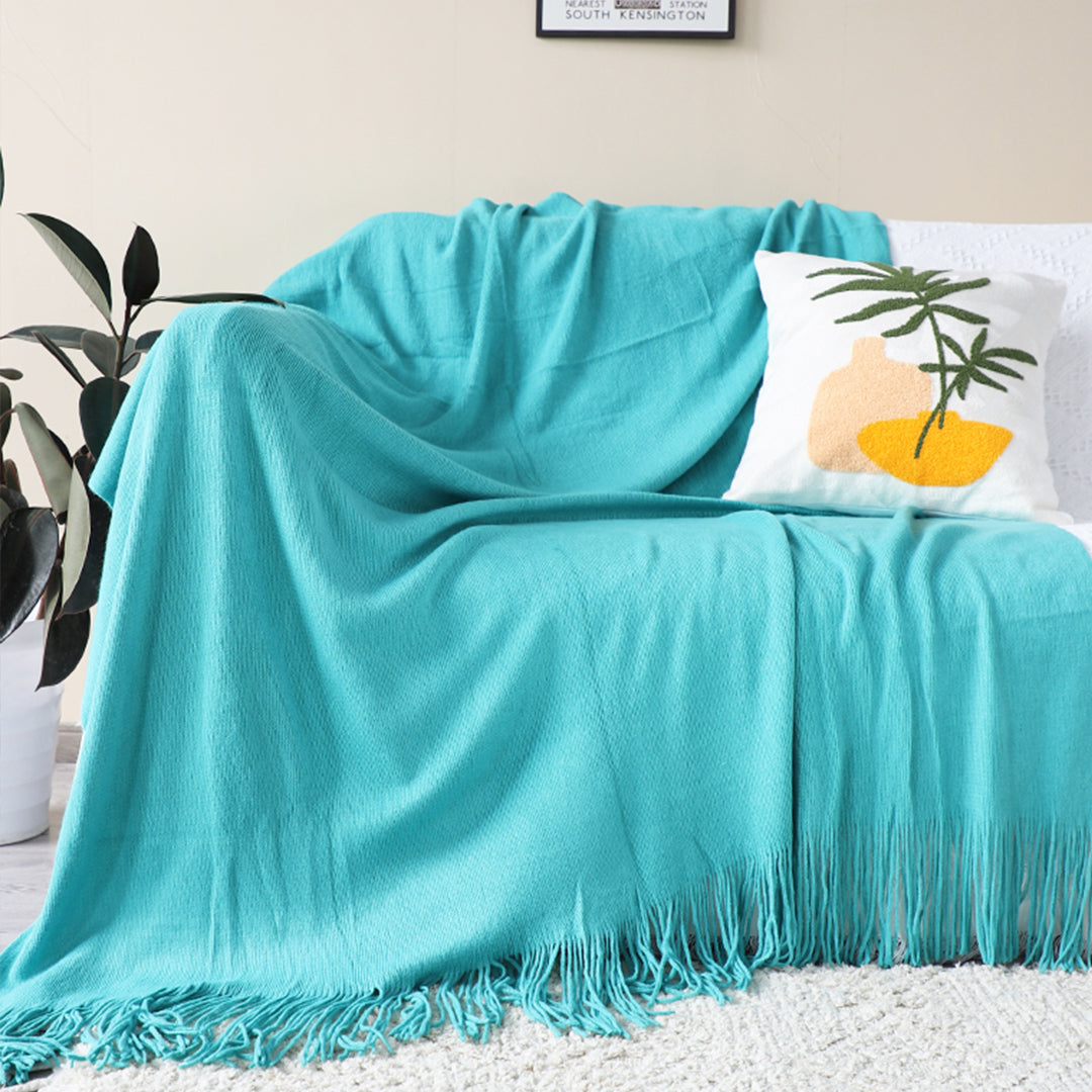 Fringed Knitted Throw Blanket