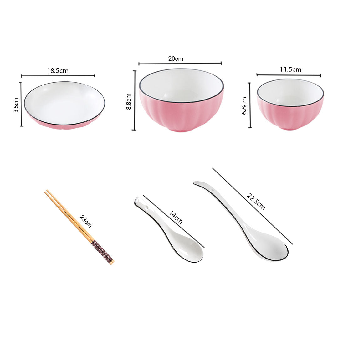 Pink Ceramic Dinnerware Bowl Set