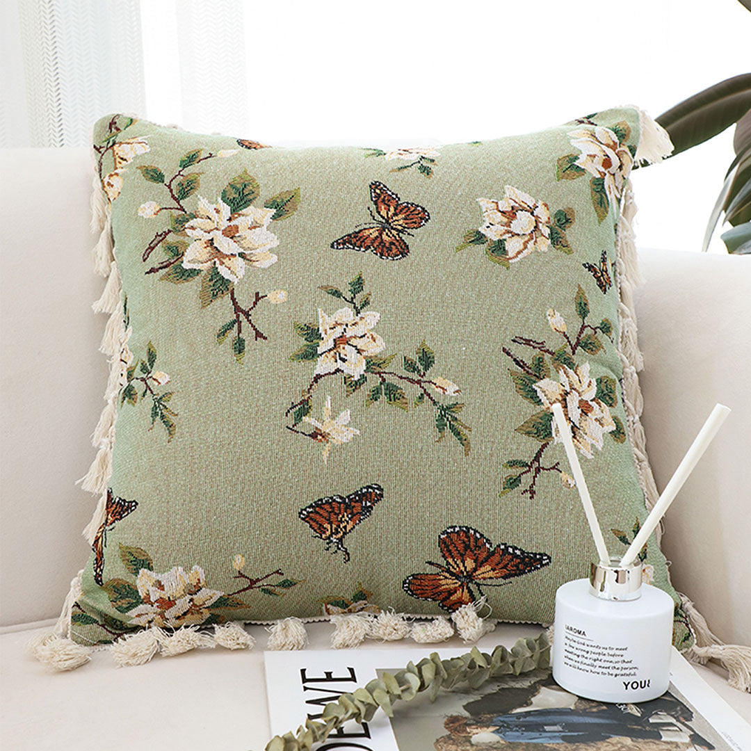 Vintage Butterfly Loves Flowers Throw Pillow