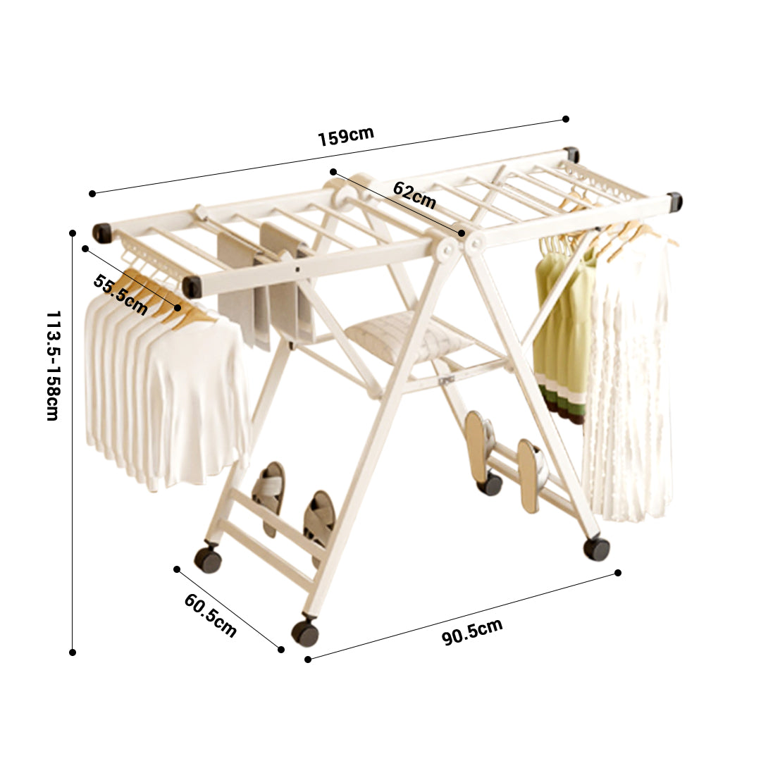 SOGA 160cm Portable Wing Shape Clothes Drying Rack Foldable Space-Saving Laundry Holder