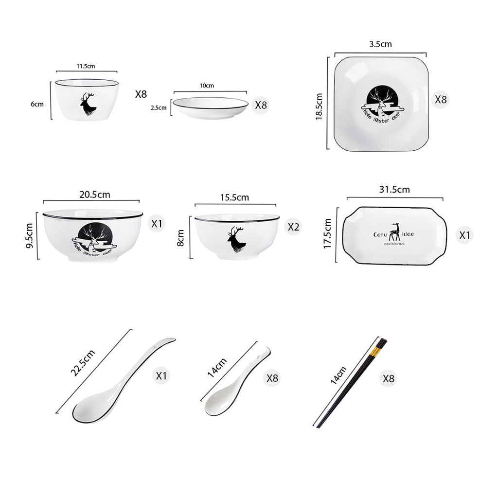 White Antler Printed Ceramic Dinnerware Set