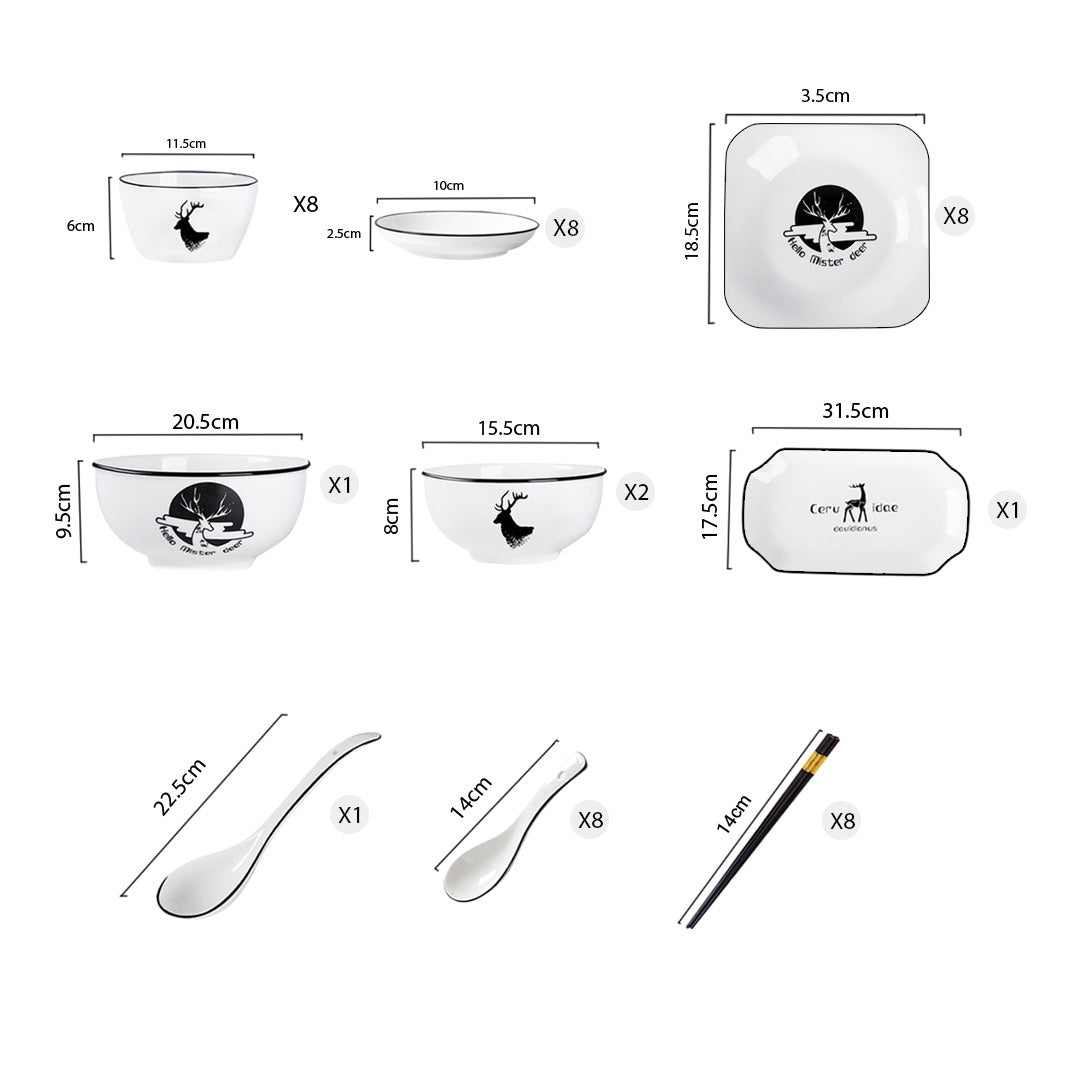 White Antler Printed Ceramic Dinnerware Set