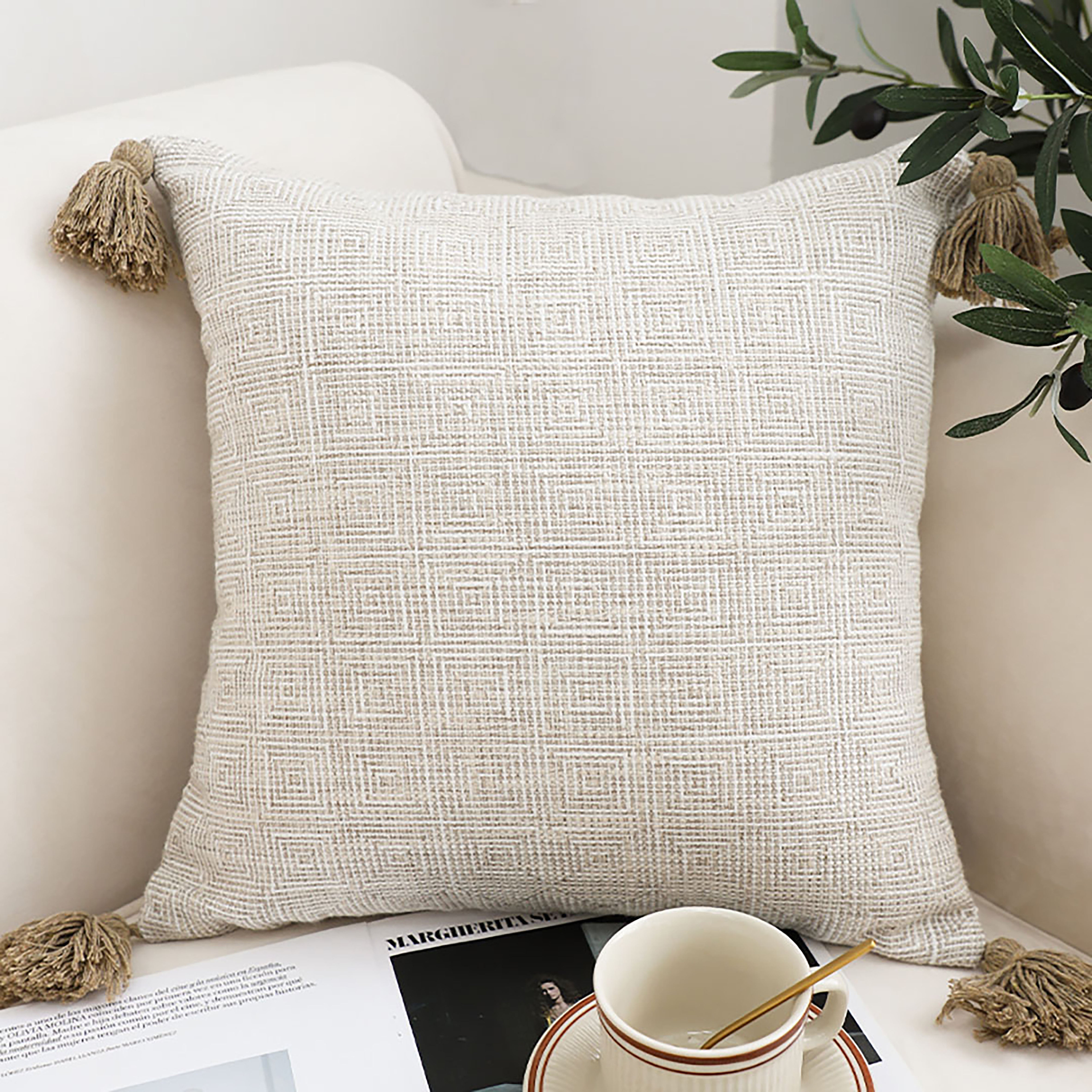 SOGA 2X 50cm Beige Pillow Textured Throw Cover Luxurious Rib Knit Ribbed Cotton Throw Pillow