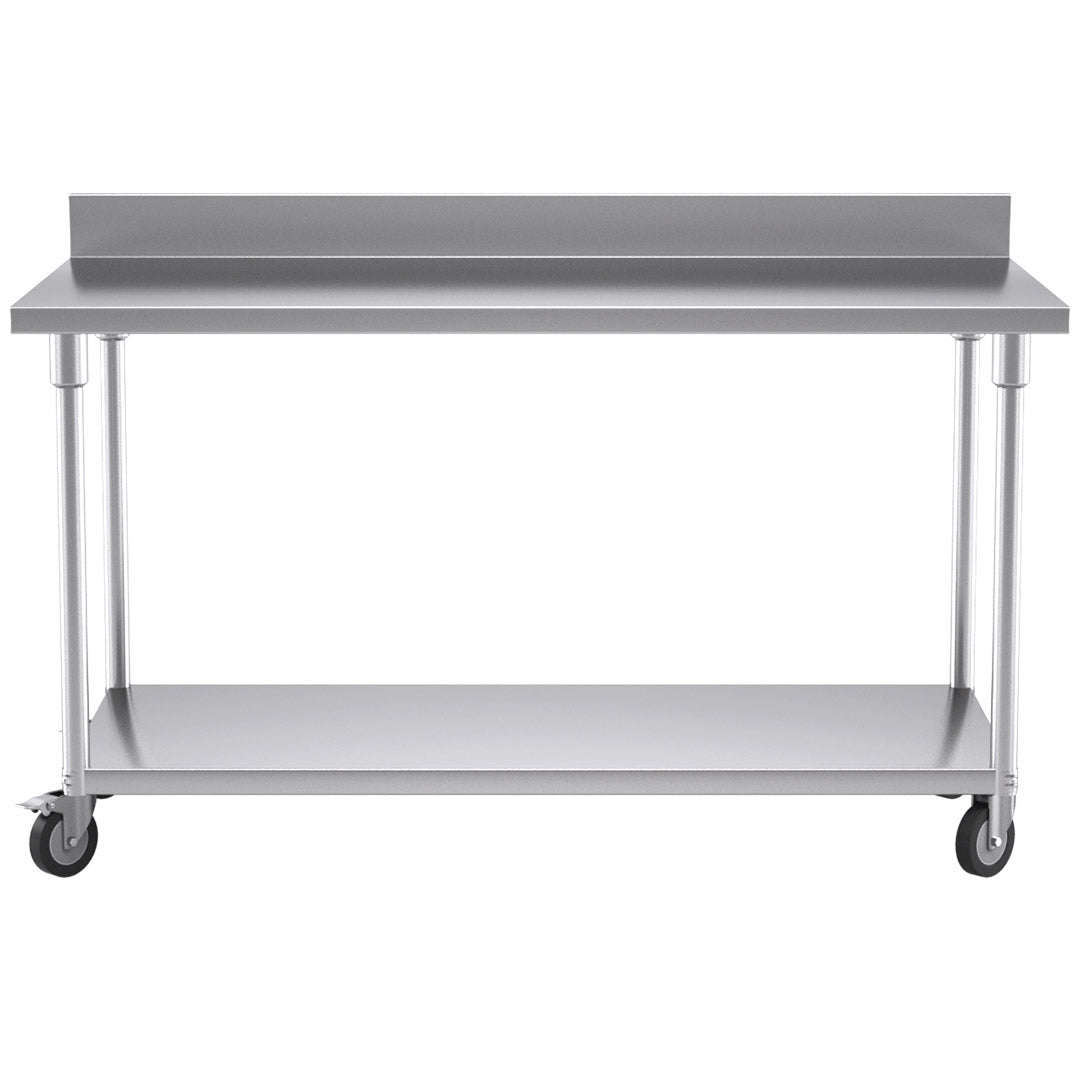 SOGA 150cm Commercial Catering Kitchen Stainless Steel Prep Work Bench Table with Backsplash and Caster Wheels