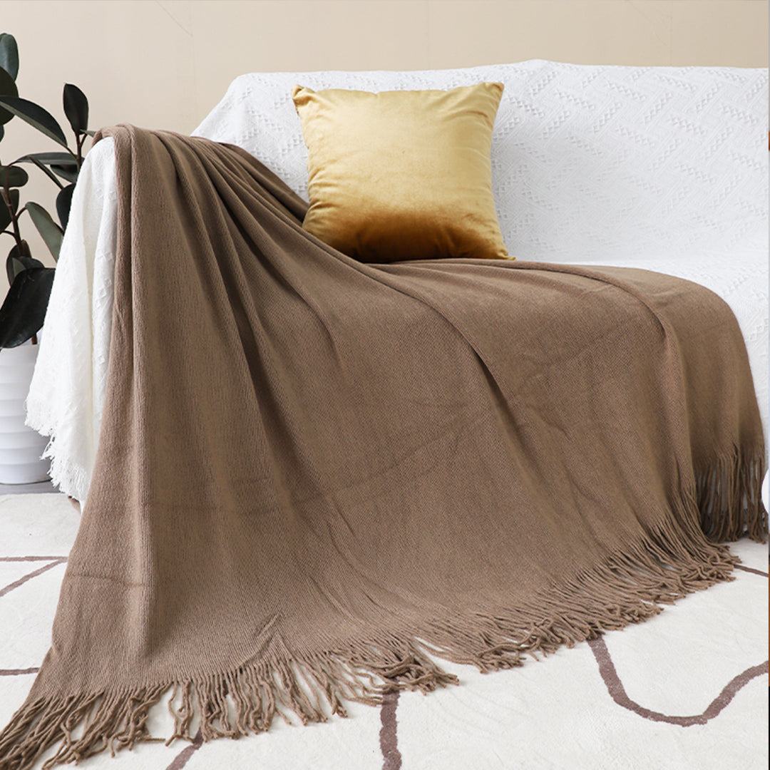 Fringed Knitted Throw Blanket