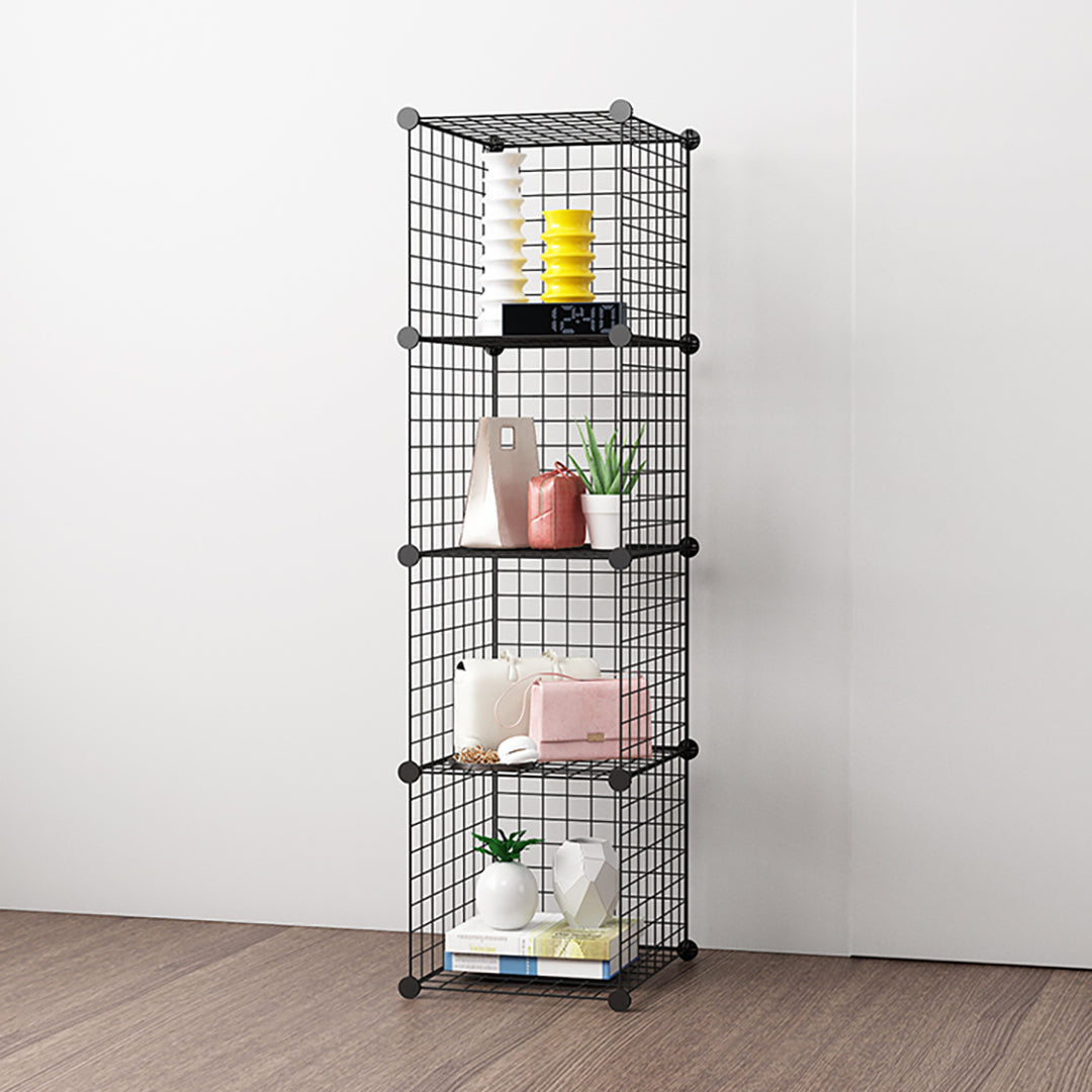 SOGA 2X Black Portable 4 Tier Cube Storage Organiser Foldable DIY Modular Grid Space Saving Shelf