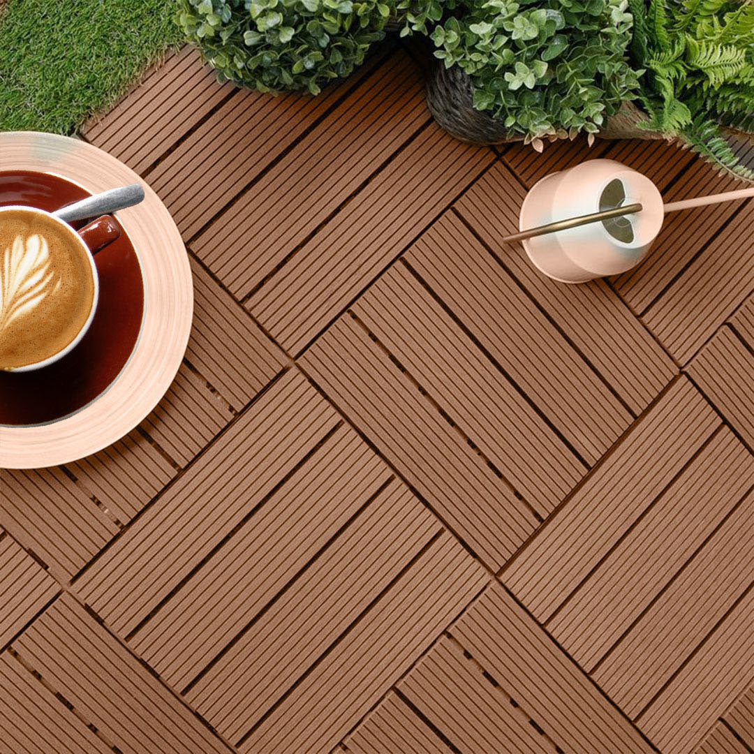 SOGA 11 pcs Red Brown DIY Wooden Composite Decking Tiles Garden Outdoor Backyard Flooring Home Decor