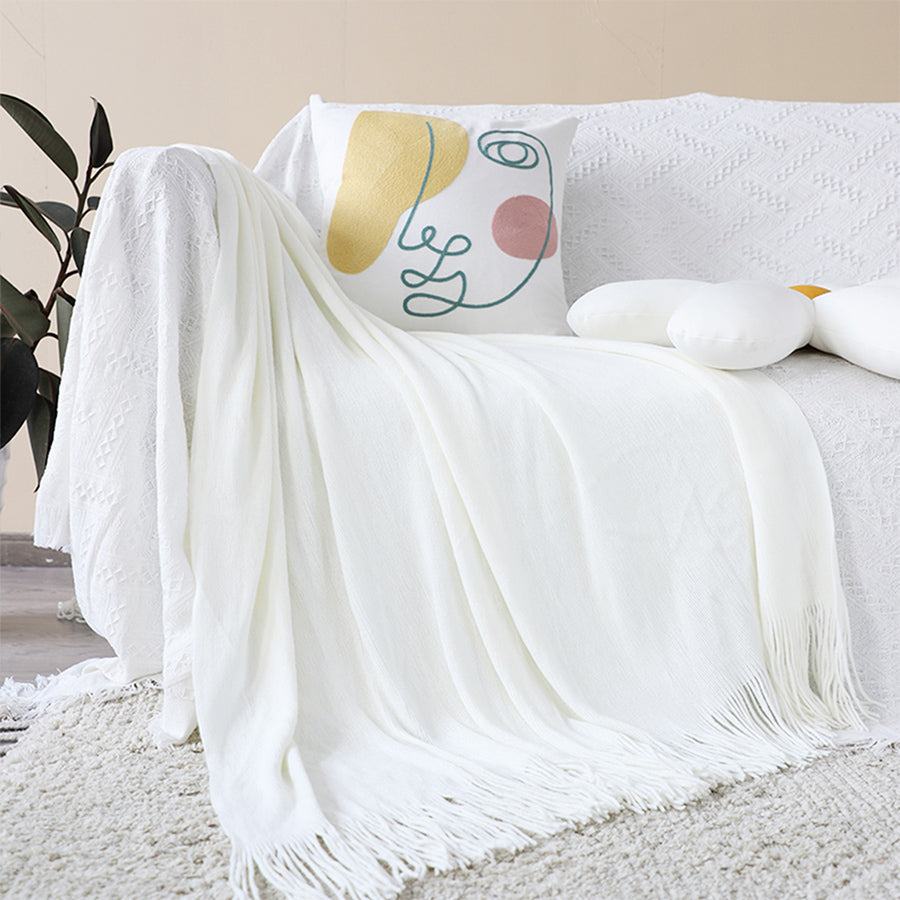 Fringed Knitted Throw Blanket