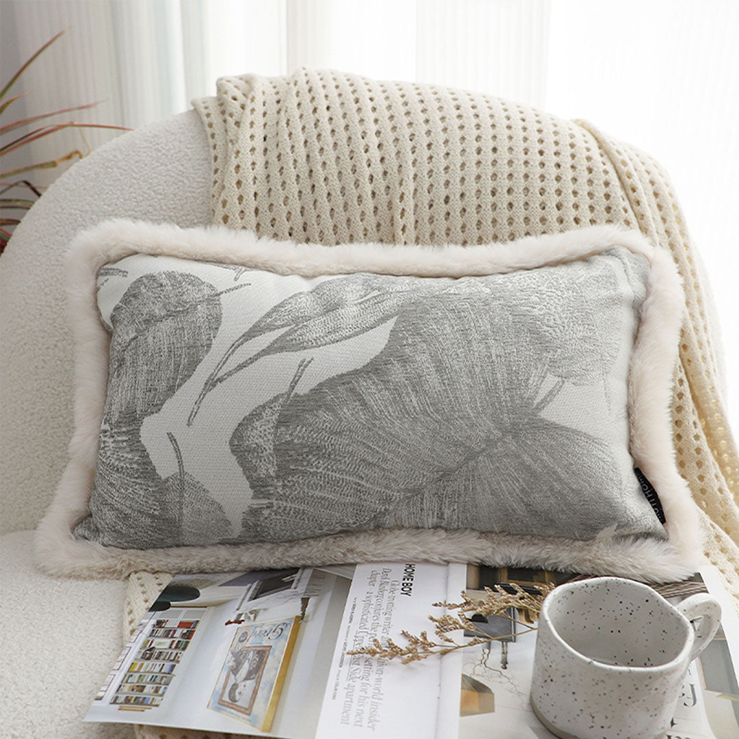SOGA 2X 35cm Wabi-sabi Rectangular Raised Embroidery Leaf & Lumbar Throw Pillow
