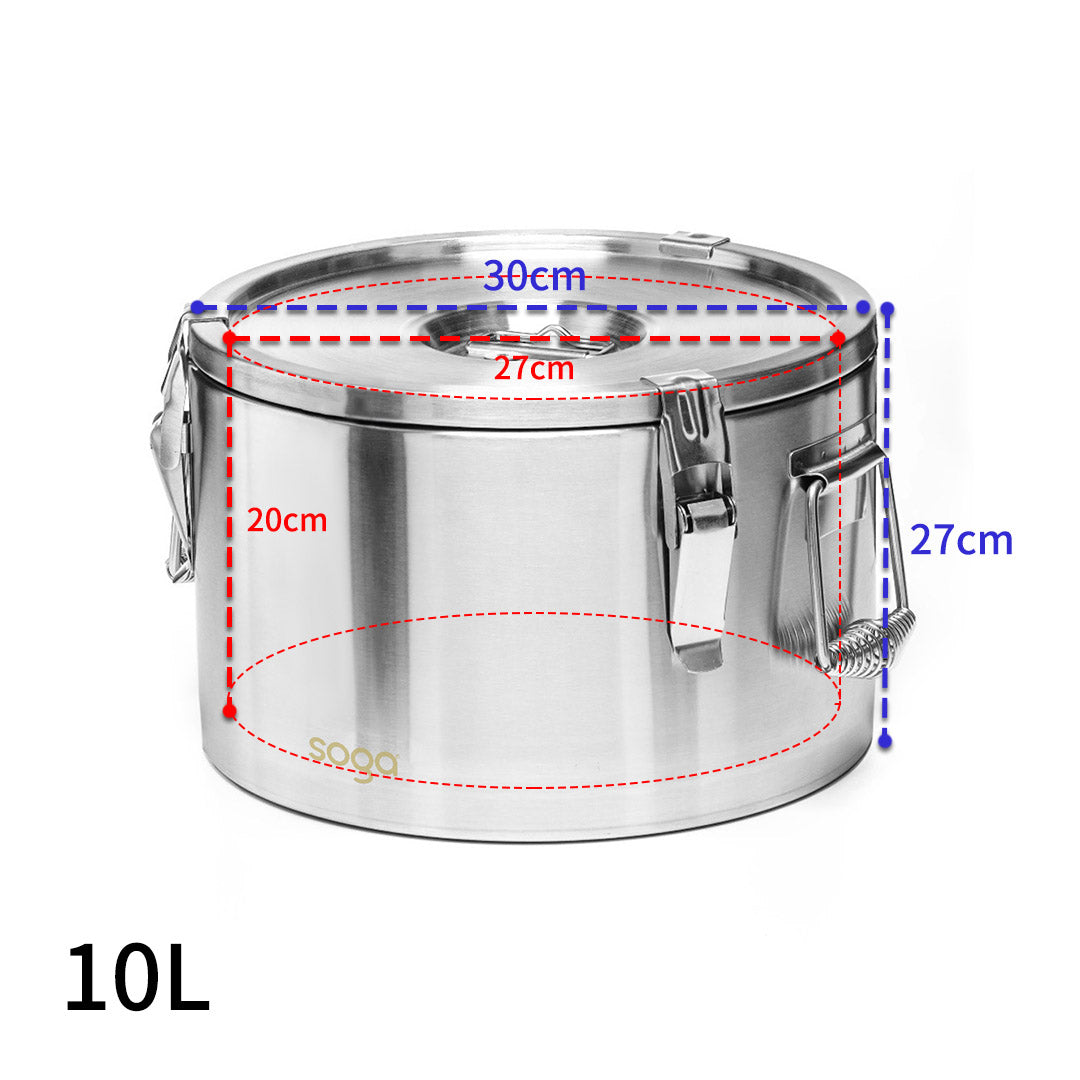 SOGA 10L 304 Stainless Steel Insulated Food Carrier Warmer Container