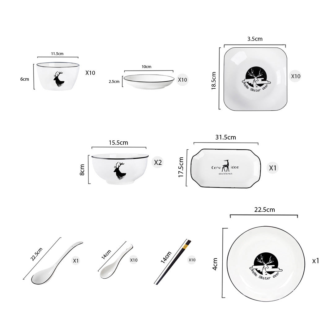 White Antler Printed Ceramic Dinnerware Set