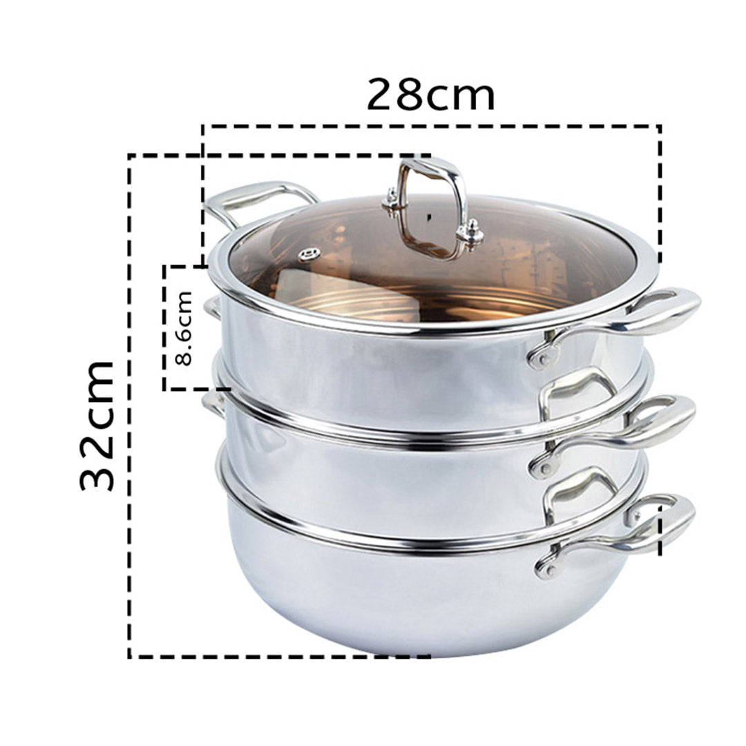 Stackable Food Steamer with Glass Lid