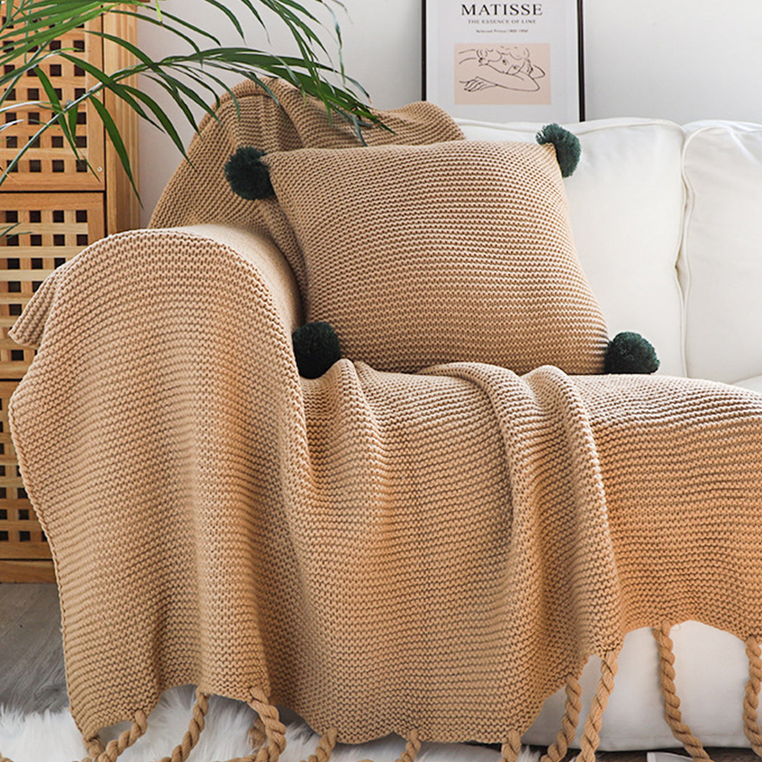 Fringe Tassel Knitted Throw Blanket