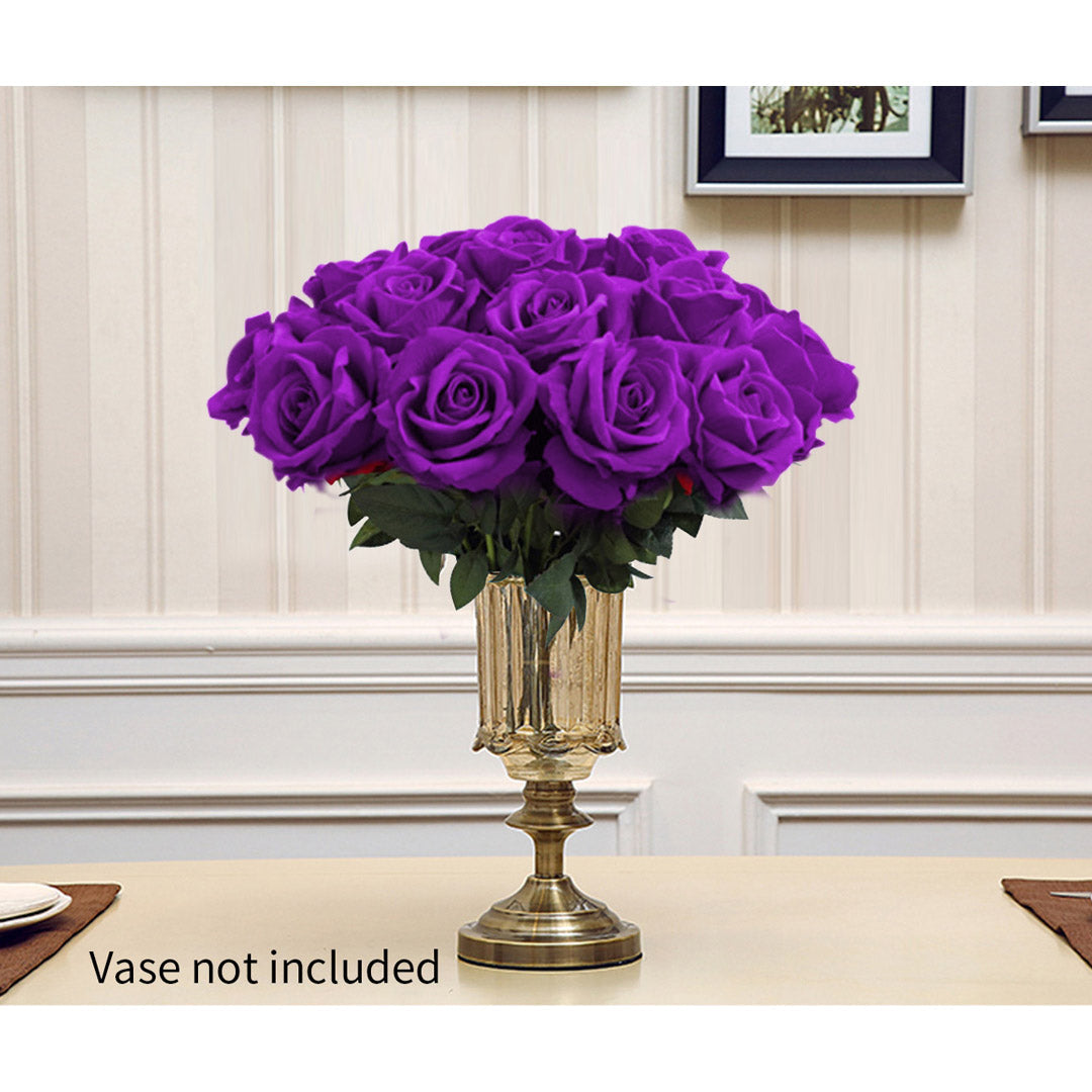 SOGA 20pcs Artificial Silk Flower Fake Rose Bouquet Table Decor Purple