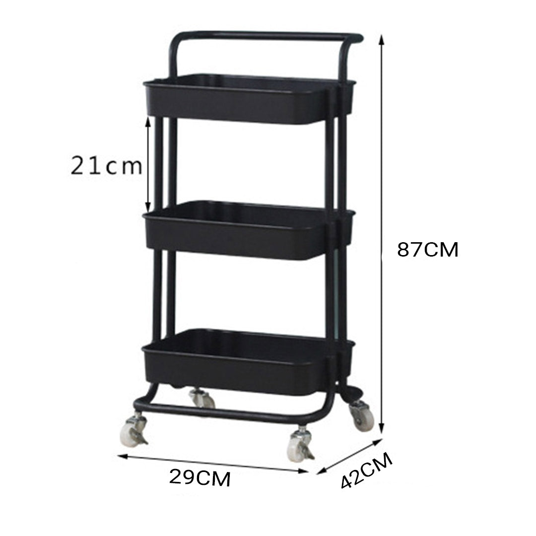 SOGA 3 Tier Steel Black Movable Kitchen Cart Multi-Functional Shelves Storage Organizer with Wheels