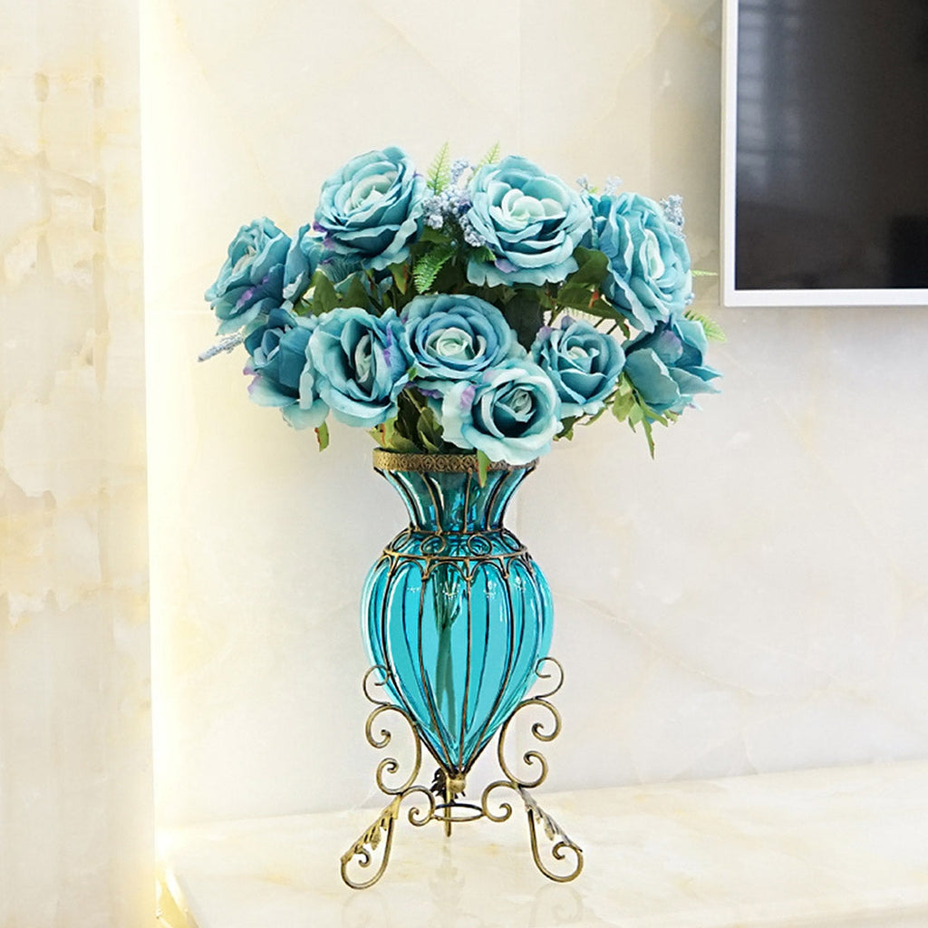 Blue Glass Flower Vase