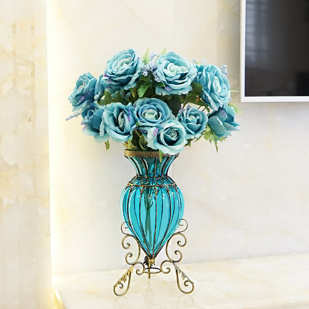 Blue Glass Flower Vase