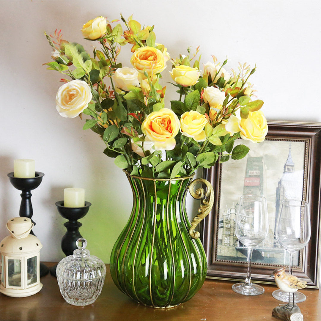 Glass Flower Vase with Metal Handle