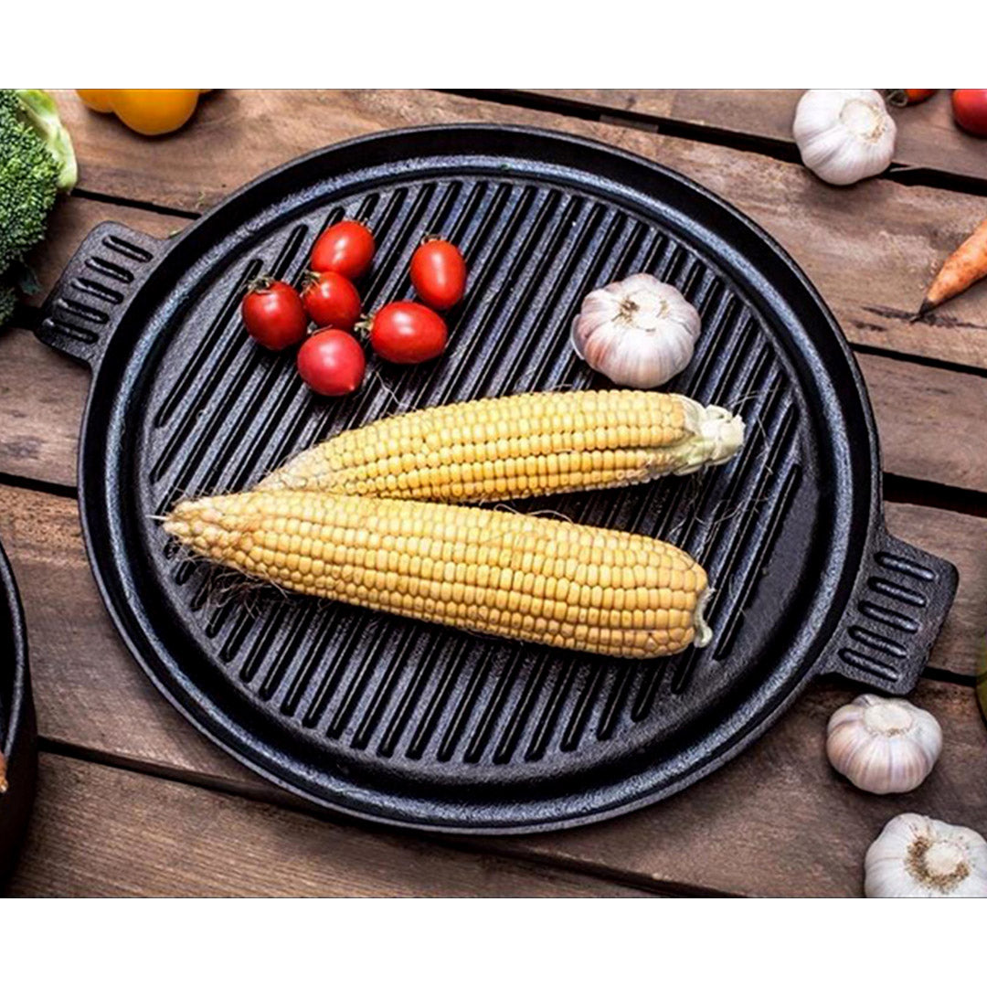 43cm Round Ribbed Frying Pan with Handle