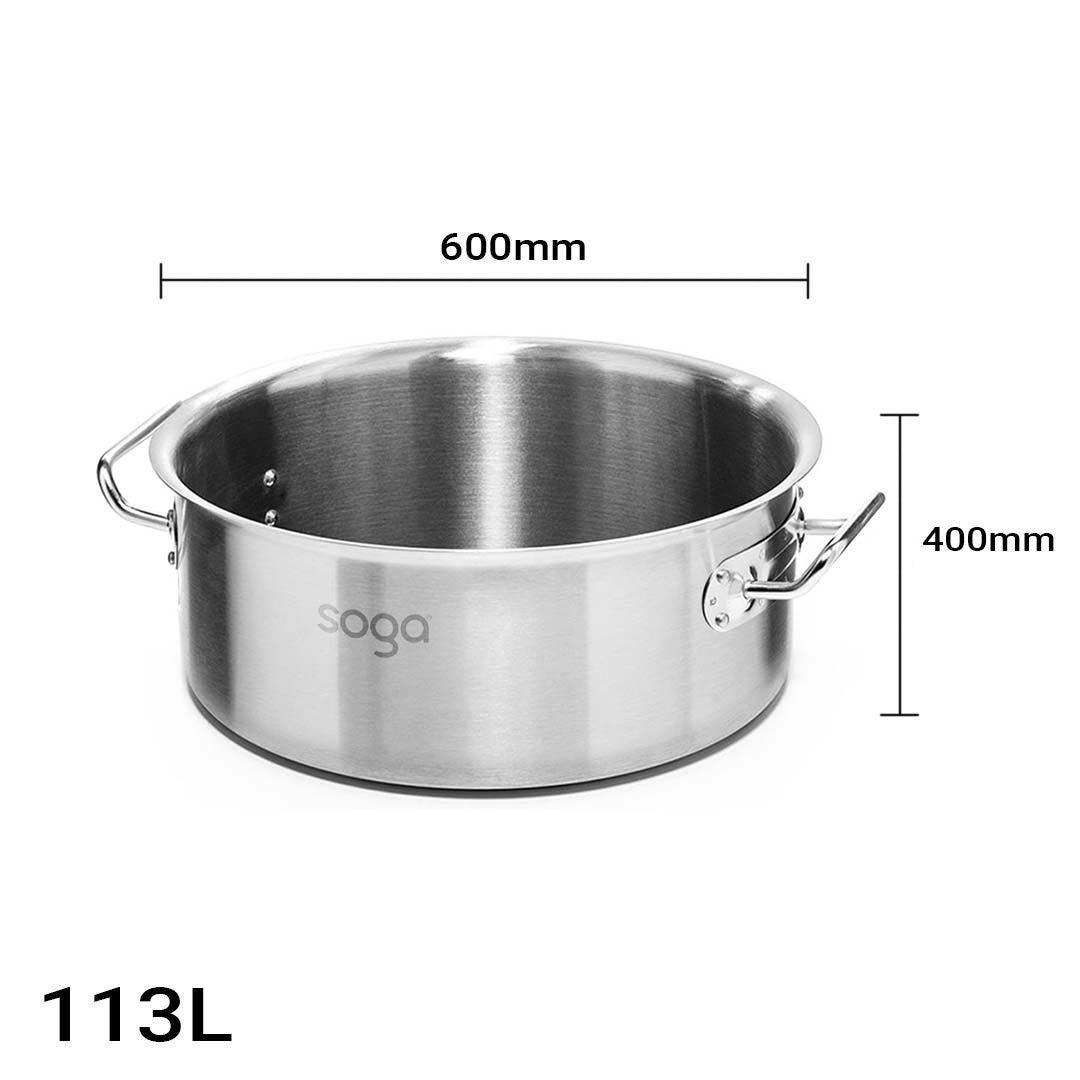 SOGA Stock Pot 113L Top Grade Thick Stainless Steel Stockpot 18/10 Without Lid