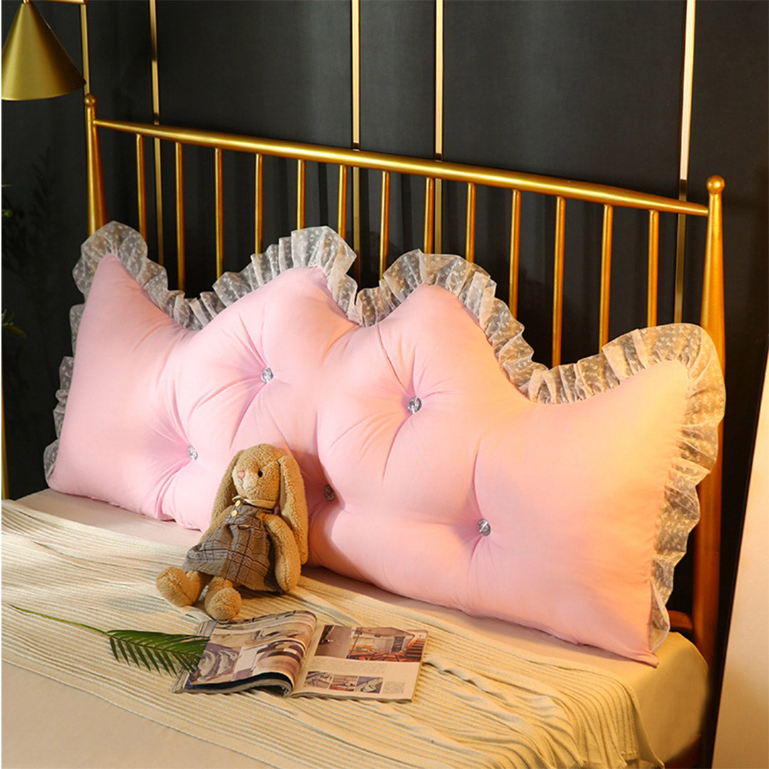 SOGA 150cm Pink Princess Bed Pillow Headboard Backrest Bedside Tatami Sofa Cushion with Ruffle Lace Home Decor