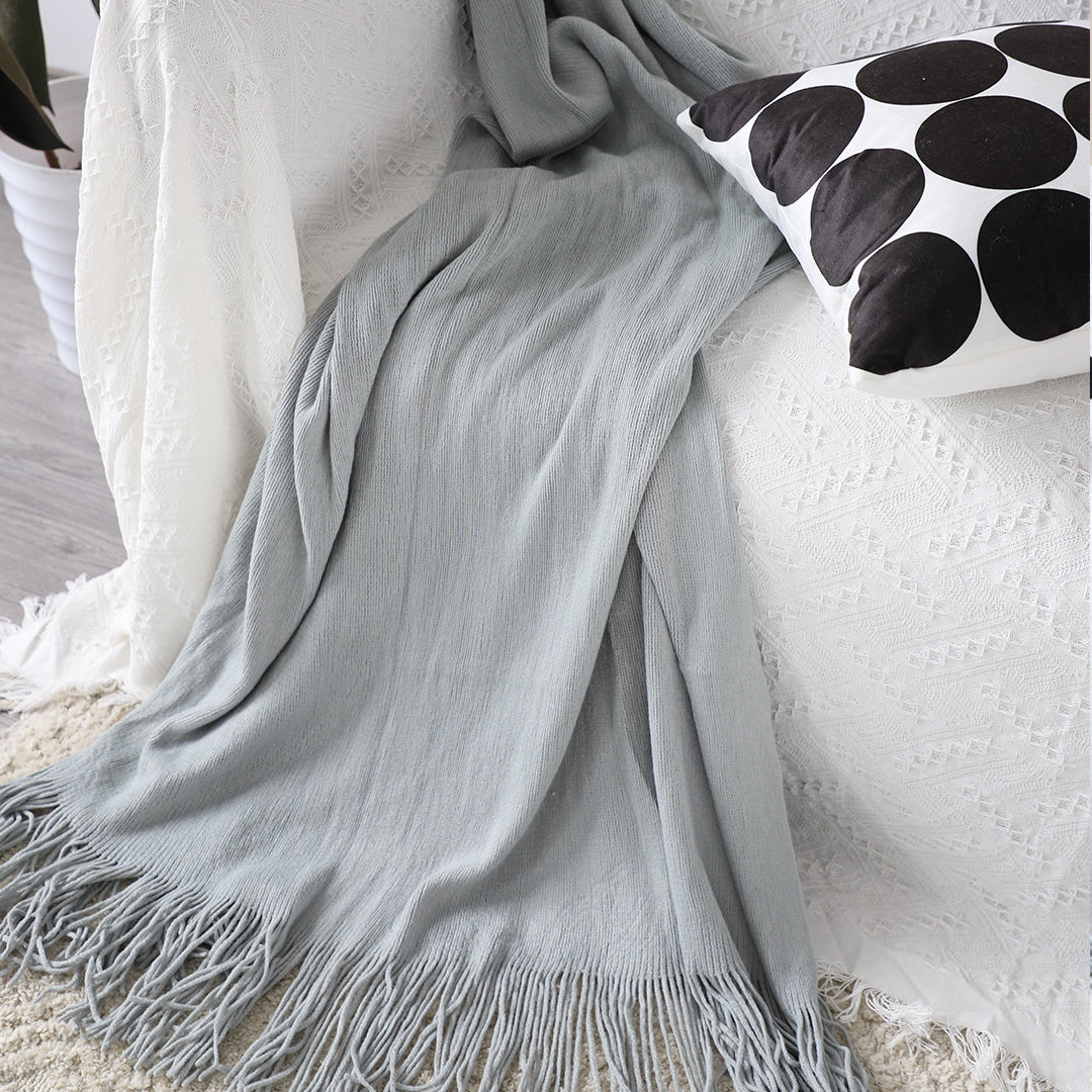 Fringed Knitted Throw Blanket